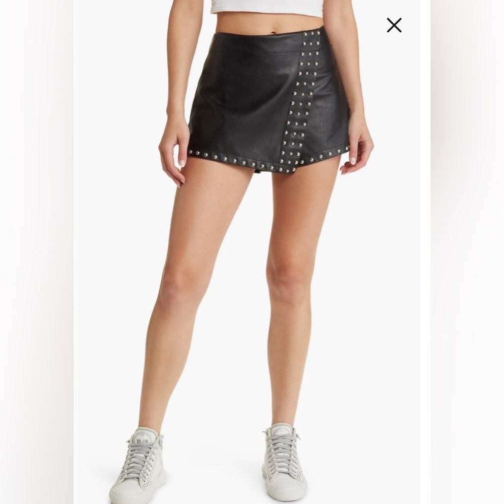 Free People Black Faux Leather Studded Skort